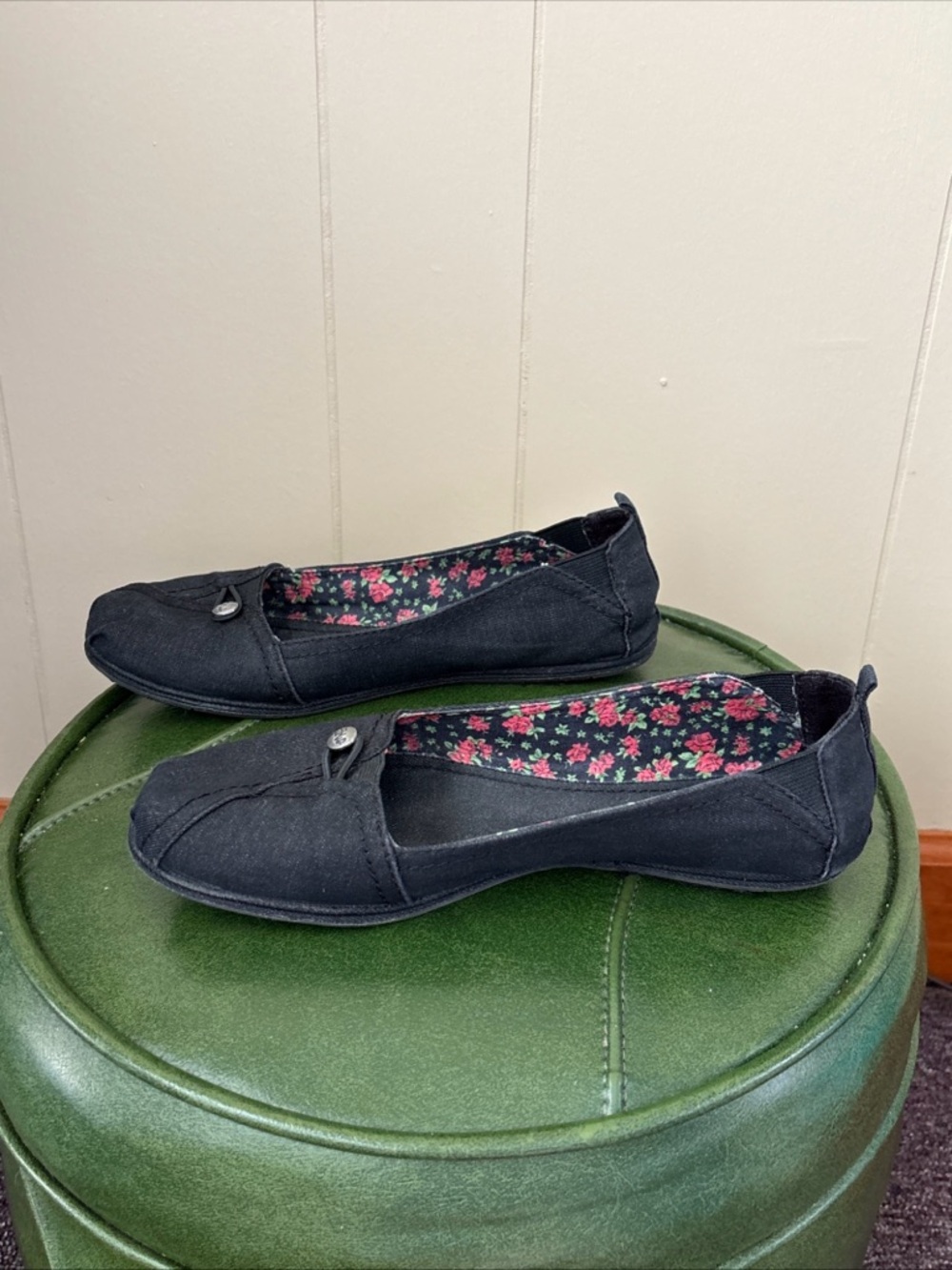 Mad Love Black Floral-Lined Slip-On Flats - Picture 7 of 10
